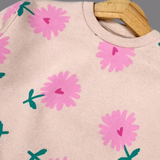 PINK BIG FLOWER PRINT FLEECE FABRIC SWEATSHIRT