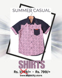 BLUE & PINK FLOWERS PRINT HALF SLEEVES SINGLE POCKET SHIRT