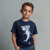 NAVY BLUE "COOL VIBES SHARK" PRINT HALF SLEEVES T-SHIRT FOR BOYS