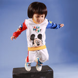 CREAM WITH BROWN & BLUE SLEEVES "HEY MICKEY" PRINTED TERRY FABRIC WINTER SUIT