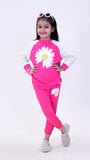 PINK & CREAM "SUNFLOWER SMELLS" PRINT TERRY FABRIC SUIT FOR WINTERS