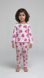 PEACH WITH HEARTS PRINT DROP NIDDLE RIBBED FABRIC SUIT FOR GIRLS MID SEASON