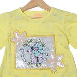 NEW YELLOW FEELING FREE PATCH PRINTED T-SHIRT TOP FOR GIRLS