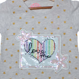 NEW LIGHT GREY HEARTS PATCH PRINTED T-SHIRT TOP FOR GIRLS