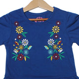 NEW ROYAL BLUE FLOWER EMBROIDED PRINTED T-SHIRT TOP FOR GIRLS