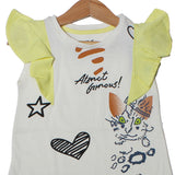 NEW WHITE WITH YELLOW SLEEVES FOLLOW ME PRINTED T-SHIRT TOP FOR GIRLS