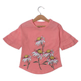 NEW PINK SUN FLOWER PRINTED T-SHIRT TOP FOR GIRLS