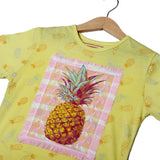 YELLOW PINEAPPLE PRINTED PATCH T-SHIRT FOR GIRLS