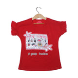 NEW RED HEY GIRLS PATCH PRINTED T-SHIRT TOP FOR GIRLS