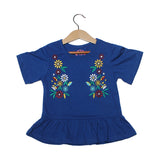 NEW ROYAL BLUE FLOWER EMBROIDED PRINTED T-SHIRT TOP FOR GIRLS