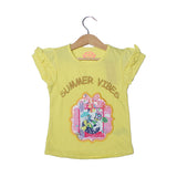 NEW YELLOW SUMMER VIBES PATCH PRINTED T-SHIRT TOP FOR GIRLS