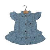 NEW DENIM LIGHT BLUE COLAR FROCK FOR GIRLS