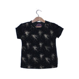 NEW BLACK WITH GOLDEN GLITTER PRNTED T-SHIRT TOP FOR GIRLS
