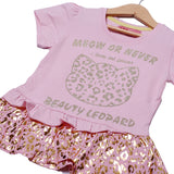 NEW PINK MEOW OR NEVER PRINTED LYCRA FABRIC T-SHIRT TOP FOR GIRLS