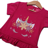 NEW BLUSH PINK UNICORN HORN PRINTED T-SHIRT TOP FOR GIRLS