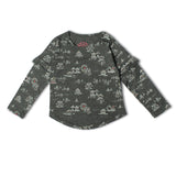 GREY FULL SLEEVES SNOW PRINTED TOP FOR GIRLS