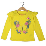 YELLOW FULL SLEEVES BUTTERFLY PRINTED TOP FOR GIRLS