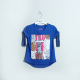 ROYAL BLUE TROPICAL PATCH HALF SLEEVE T-SHIRT FOR GIRLS