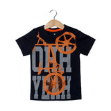 NAVY BLUE WITH ORANGE CYCLE PRINTED T-SHIRT FOR BOYS
