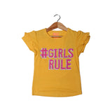 NEW YELLOW GIRLS RULE PRINTED HALF SLEEVES T-SHIRT TOP