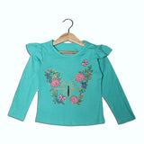 NEW SEA GREEN BUTTERFLY PRINTED FULL SLEEVES T-SHIRT