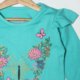 NEW SEA GREEN BUTTERFLY PRINTED FULL SLEEVES T-SHIRT