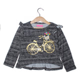 NEW CHARCOAL GREY CYCLE PRINTED T-SHIRT TOP FOR GIRLS