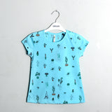 SKY BLUE PLANTS PRINTED T-SHIRT