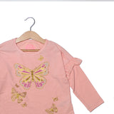 NEW PEACH BUTTERFLY PRINTED T-SHIRT TOP FOR GIRLS