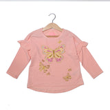 NEW PEACH BUTTERFLY PRINTED T-SHIRT TOP FOR GIRLS
