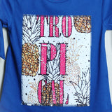 ROYAL BLUE TROPICAL PATCH HALF SLEEVE T-SHIRT FOR GIRLS